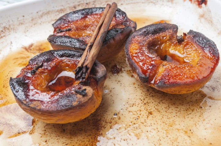 Quince baked with spices and brandy and cinnamon syrup water