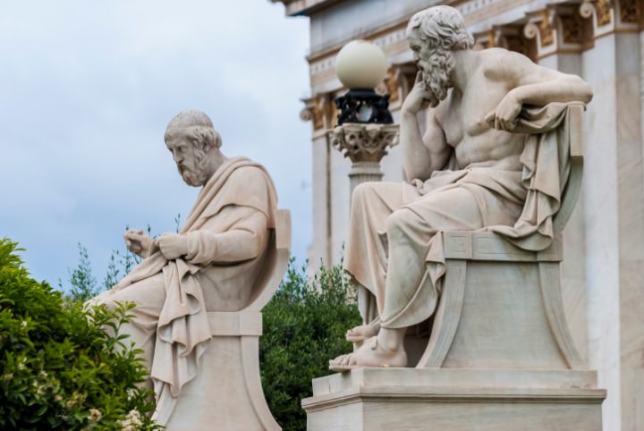 Socrates and Plato statues