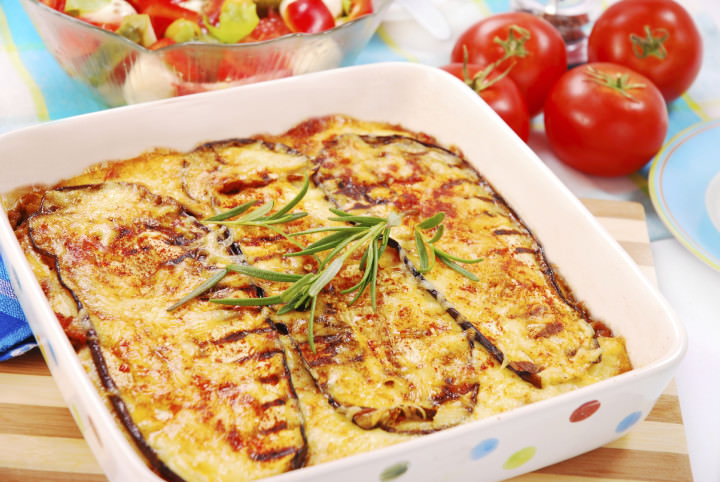 greek moussaka with aubergine,meat and cheese