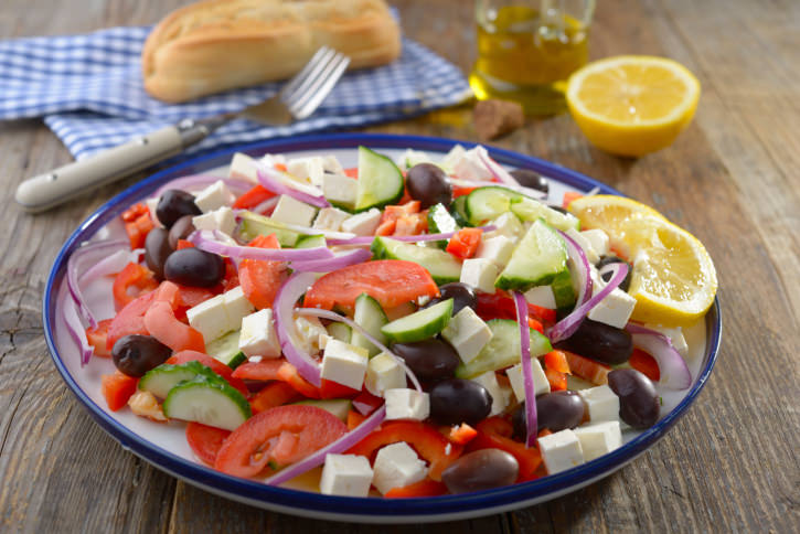 Greek salad on a rustic table