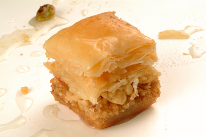 baklava sweet made with honey and pistachio nuts