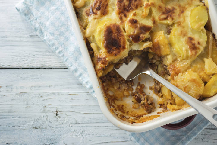 Moussaka, potato-based dish popular in Balkan and Mediterranean cuisines