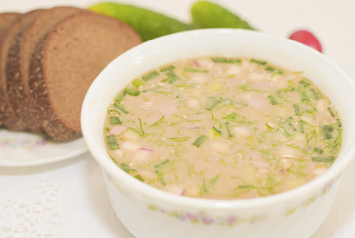 Okroshka is a traditional national dish of Russian cuisine, cold soup