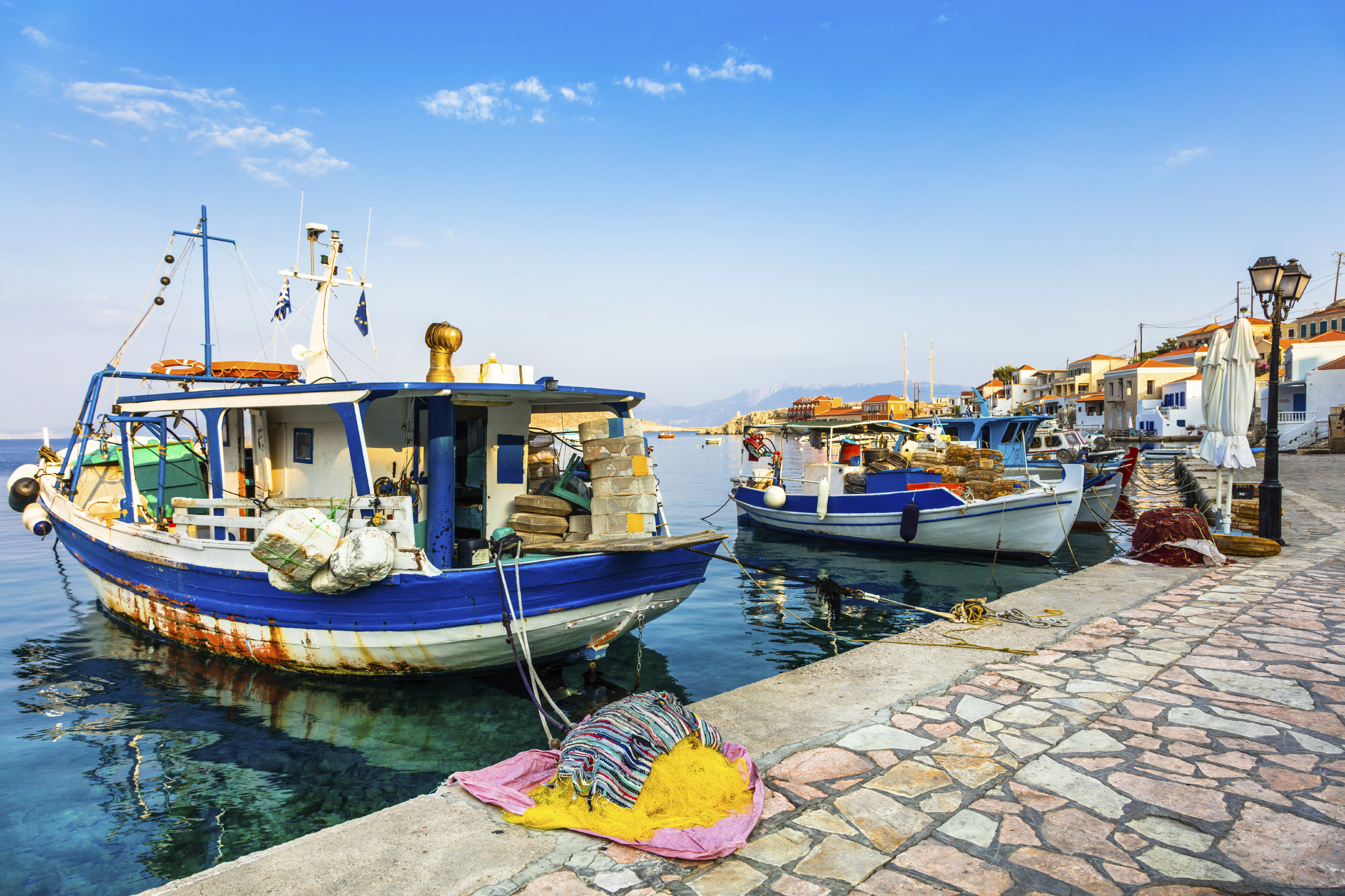 traditional Greek islands - Chalki with with fishing boats