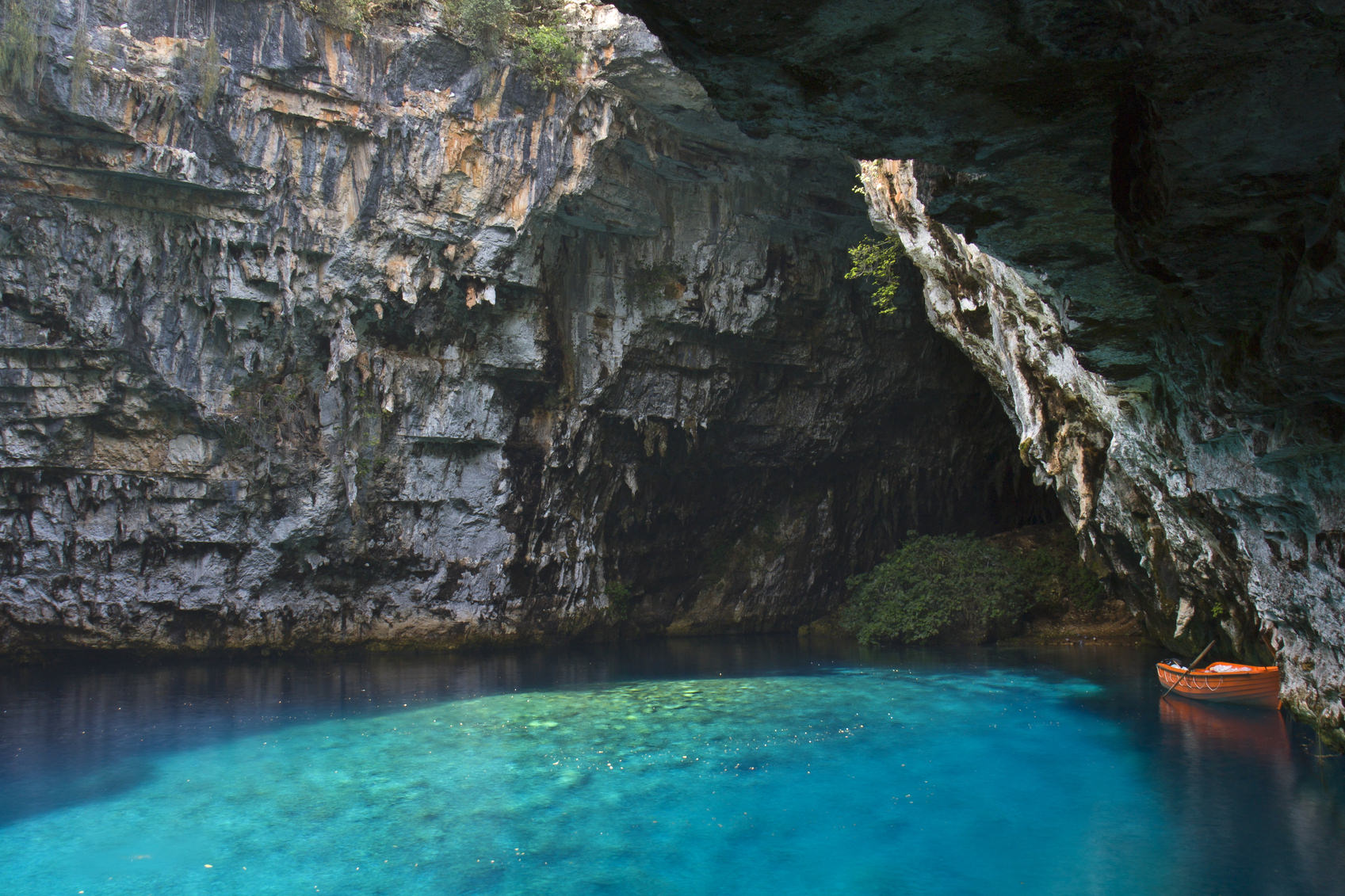 Limnetic cave of Melissani at Kefalonia island in Greece.
