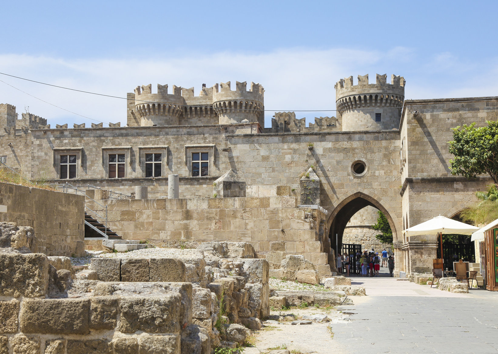 Rhodes, Greece - June 7, 2015: Unidentified people at the Palace of the Grand Master of the Knights of Rhodes, a medieval castle of the Hospitaller Knights on the island of Rhodes, Greece.