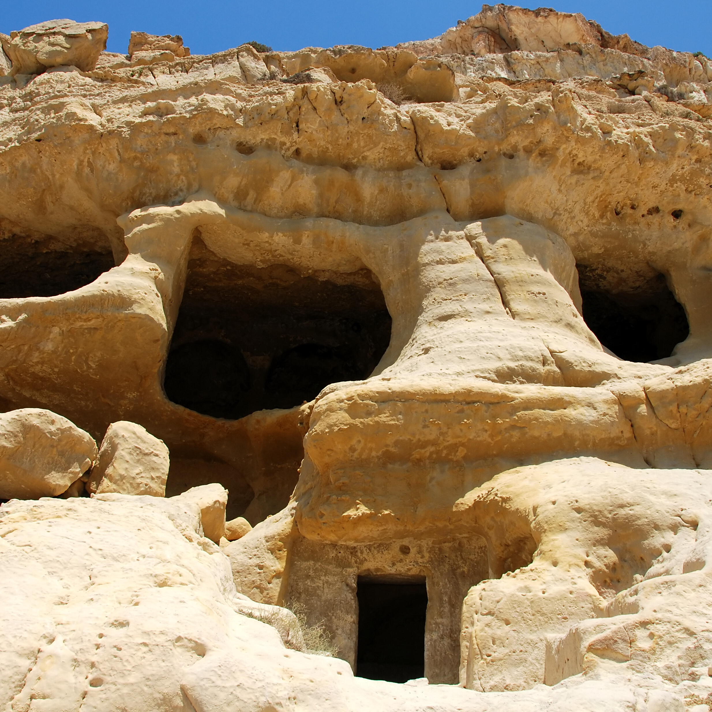 The artificial caves in the cliff of the Matala bay were created in the Neolithic Age.