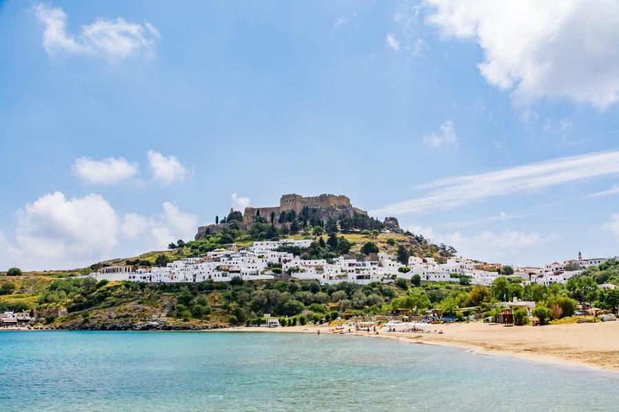 Lounge on Megali Paralia Beach in Lindos on Rhodes