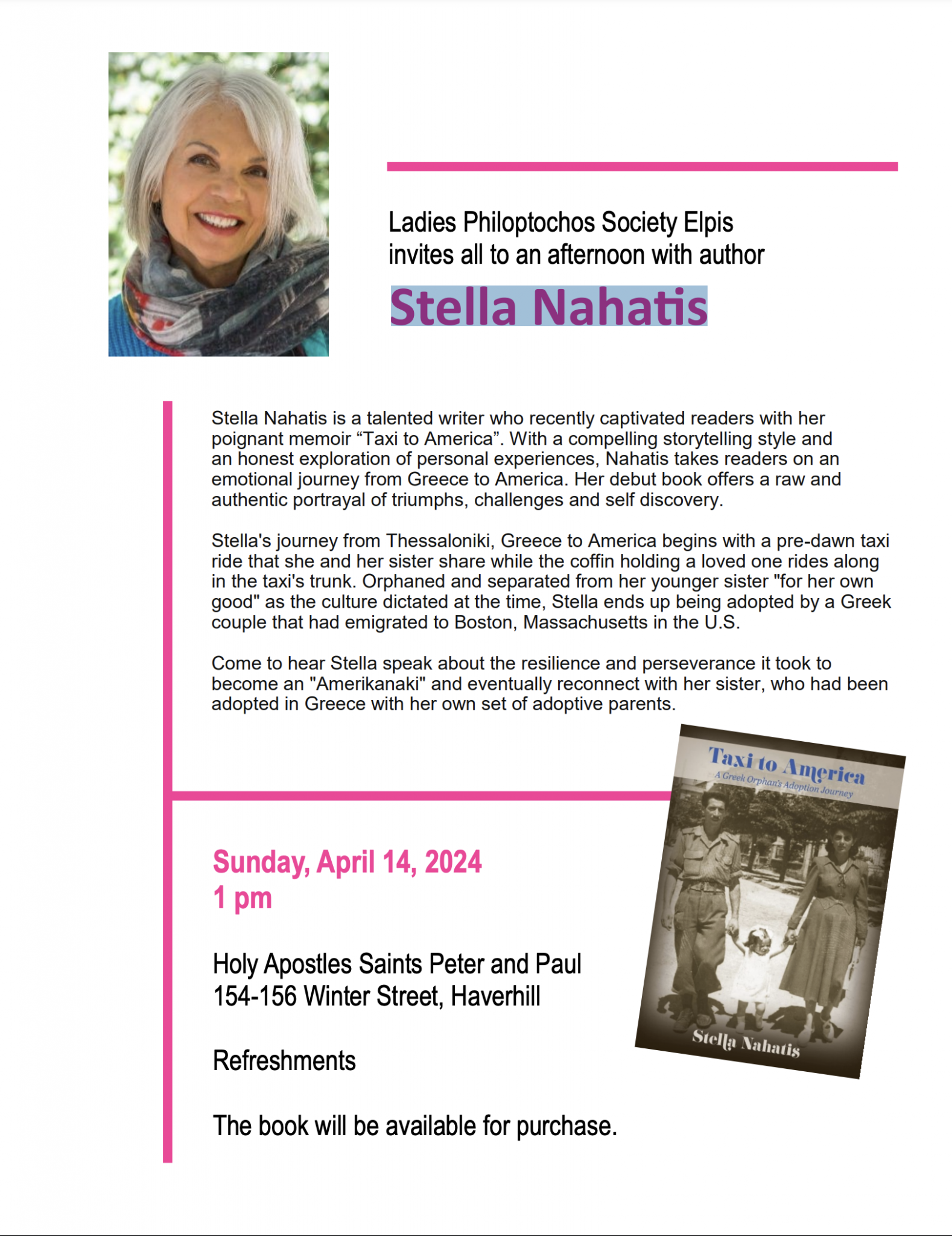 Stella Nahatis Book Author Event at Holy Apostles Sts Peter and Paul ...